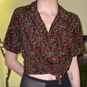 Red Floral Button Up
